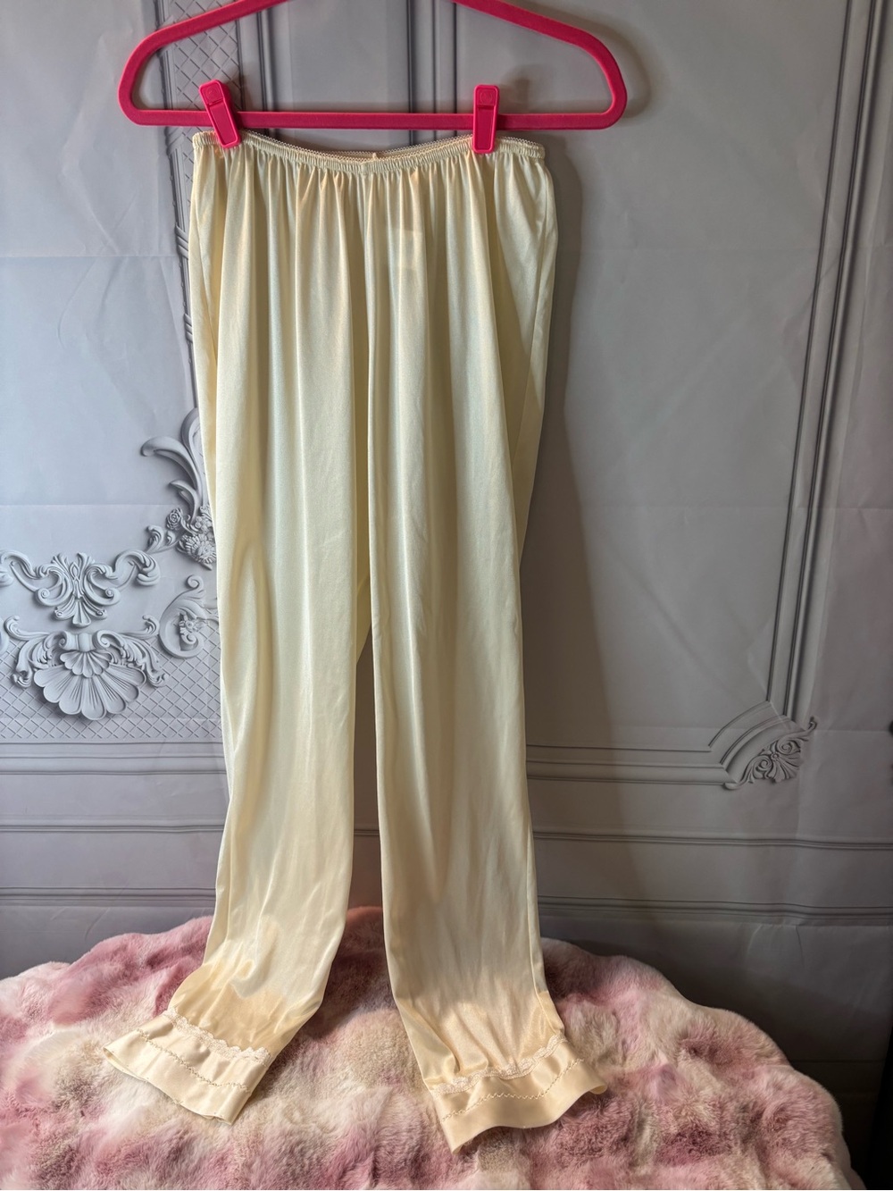 Vintage Velrose Women’s Cream Pant Slip– Lightweight Lounge Bottoms, Size Large